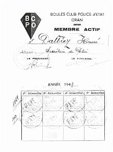 BOULES CLUB POLICE D ETAT D ORAN CARTE